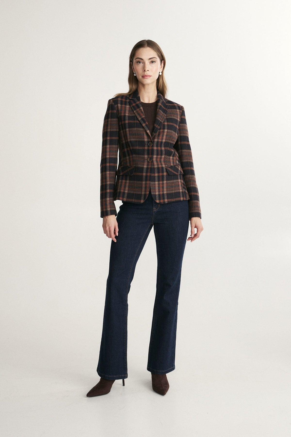 Plaid fitted basic blazer