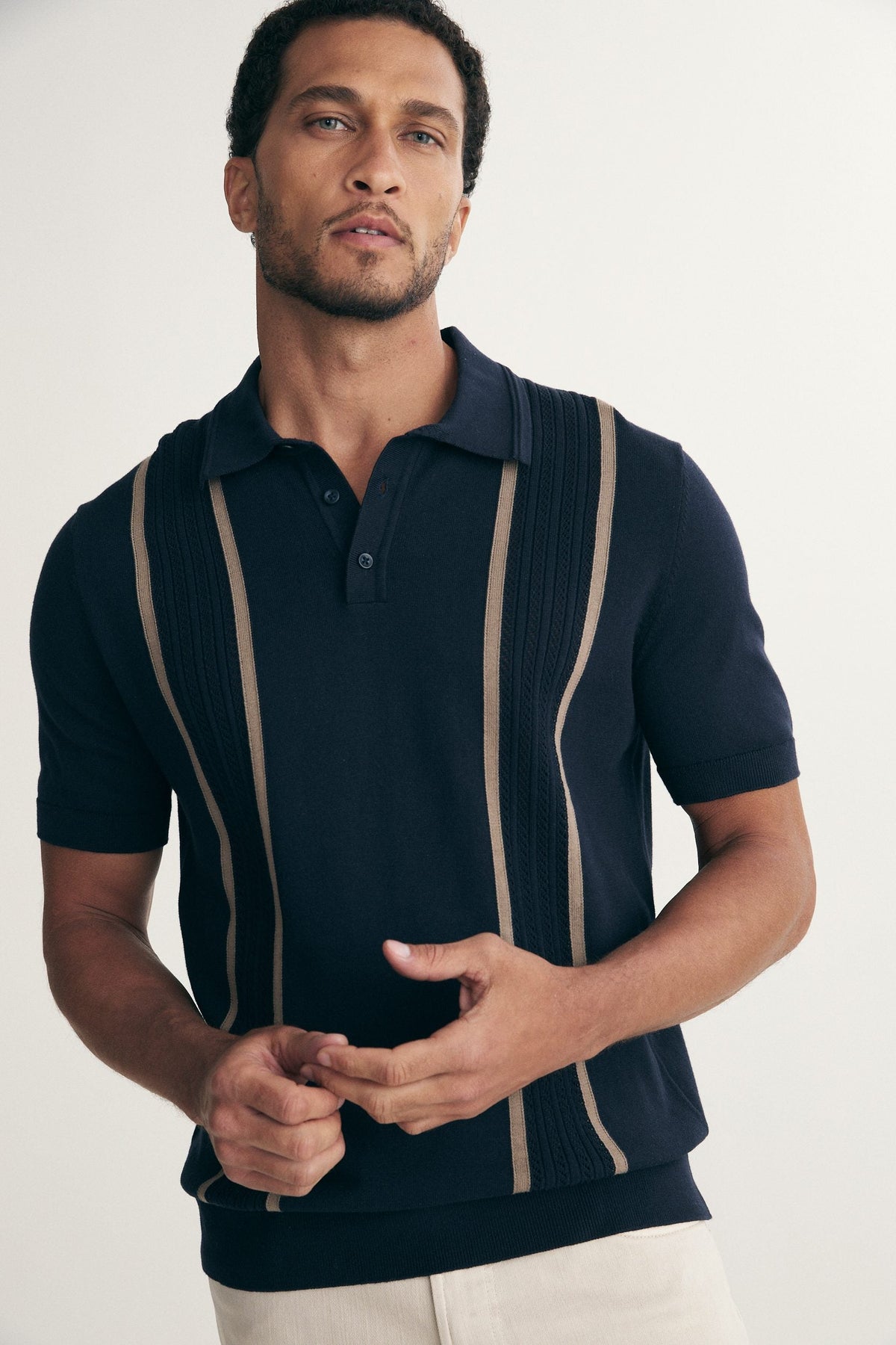 Pointelle stripes polo