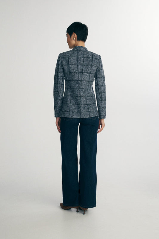 Plaid fitted stretch blazer