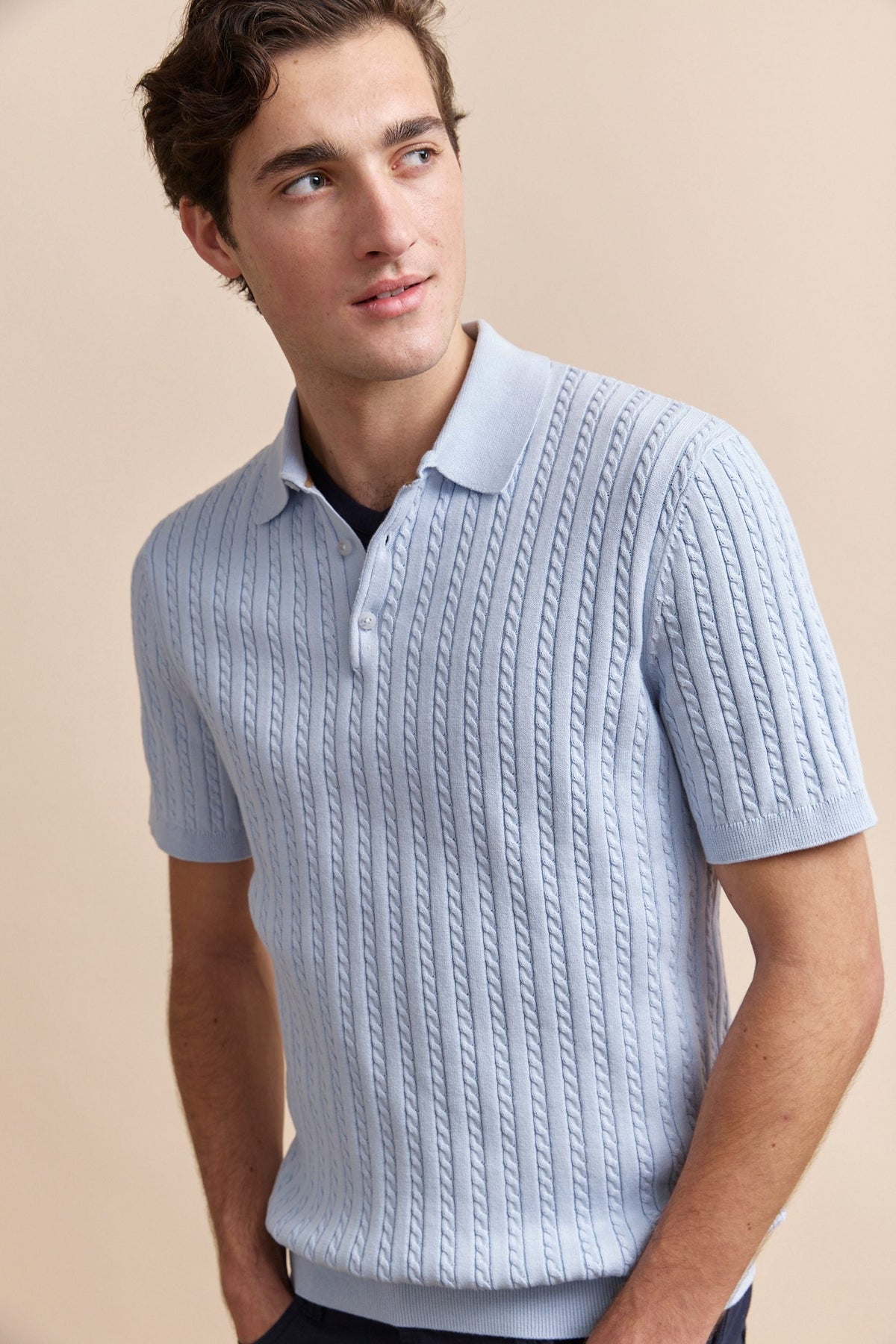 Cable knit polo